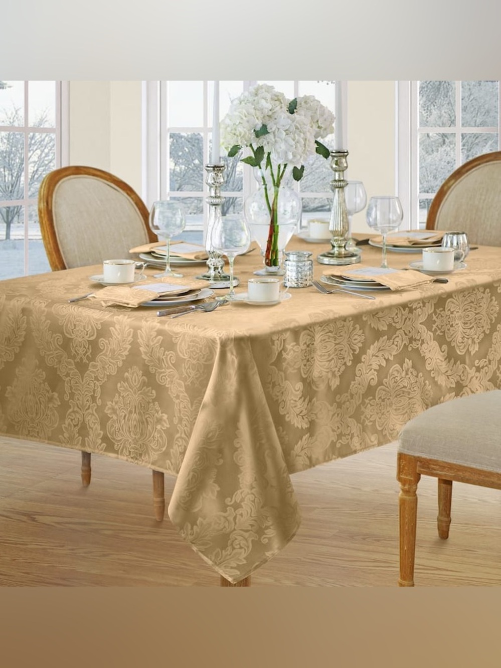 Elrene Barcelona Damask Elegant Fabric Tablecloth - 60" x 144" - Gold
